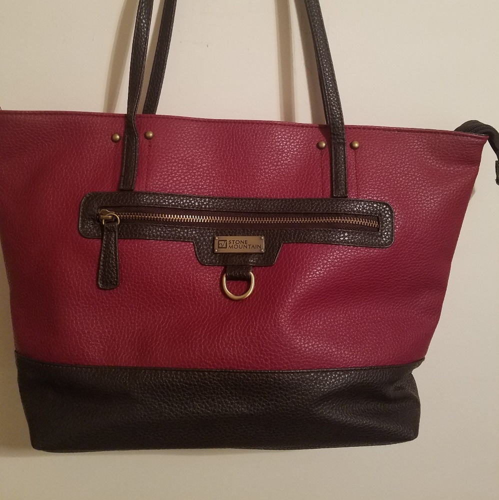 Burgundy Stone Mountain Y2K‎ BohoChic Pebble Leather Handbag/Tote